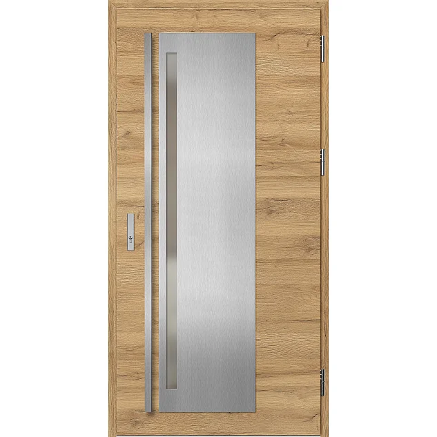 Oceľové vchodové dvere - LINDEN 1 - Dub Natur Priečny, Label Inox Oceľové vchodové dvere ERKADO - LINDEN 1 - Dub Natur Priečny, Label Inox