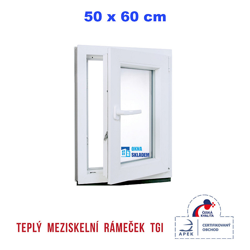Plastové okno | 50x60 cm (500x600 mm) | Pravé| Bílé / Antracit | jednokřídlé Plastové okno | 50x60 cm (500x600 mm) | Pravé| Bílé / Antracit | jednokřídlé