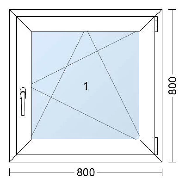 Jednokrídlové Plastové okno | 80x80 cm (800x800 mm) | Pravé| Biele / Antracit