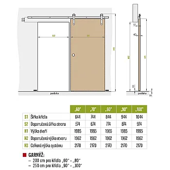 Posuvné dvere na stenu LOFT 215 cm (dvere + kolejnice)