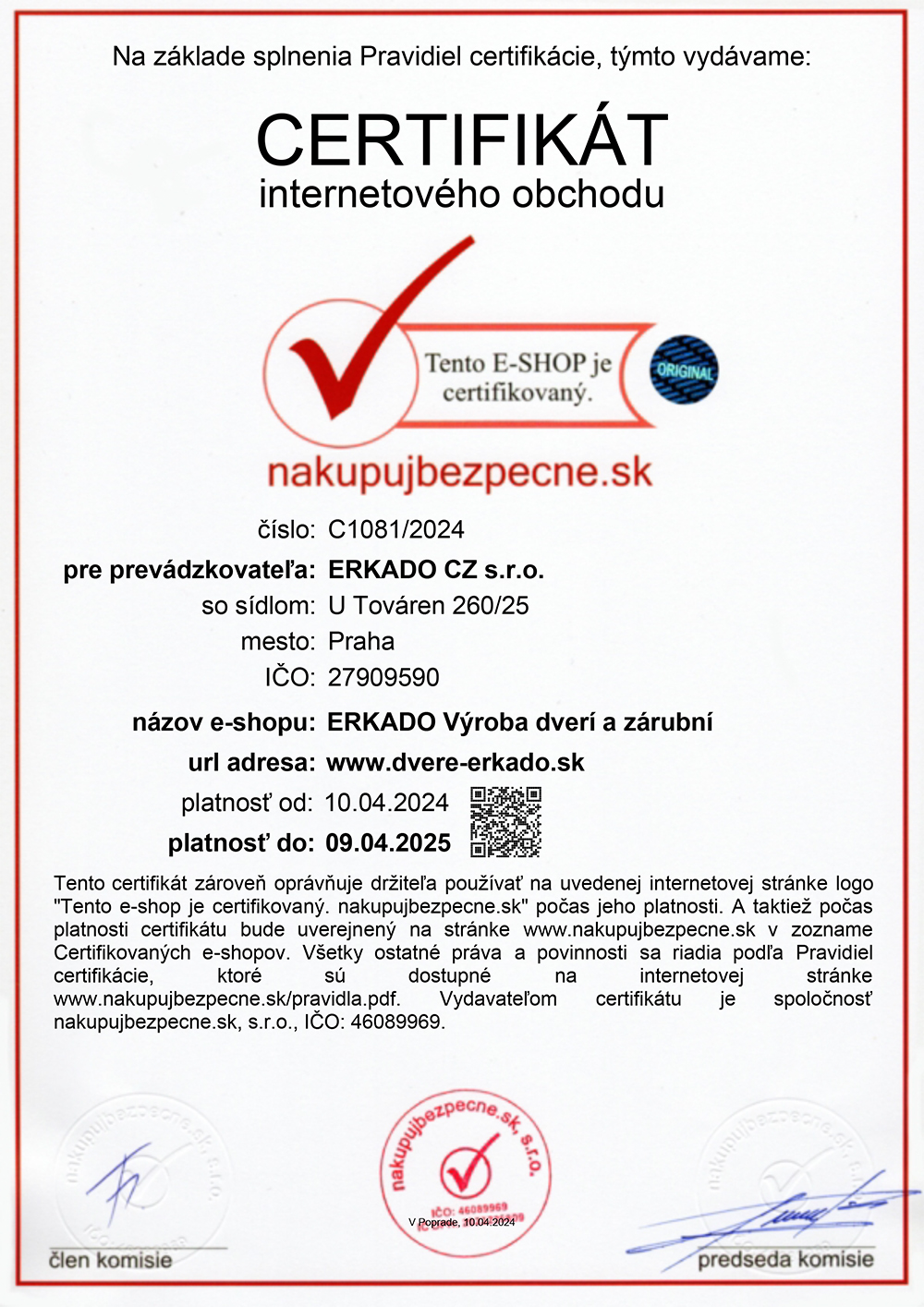 Certifikát nakupujbezpecne.sk - 2024-2025