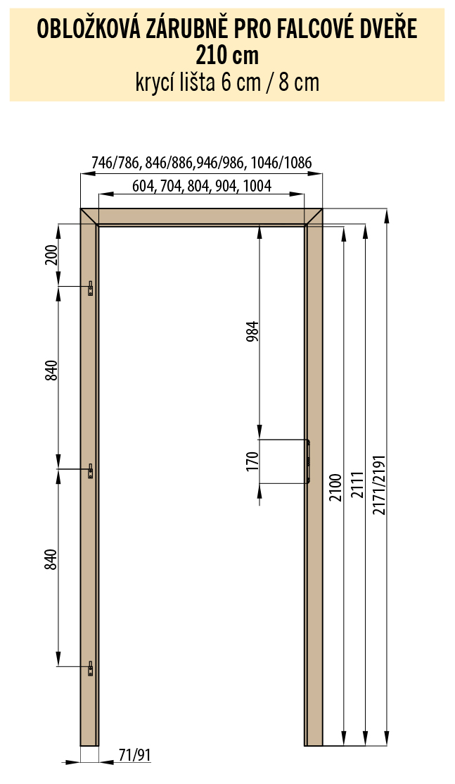 Obložková zárubňa pre Falcové dvere 210 cm